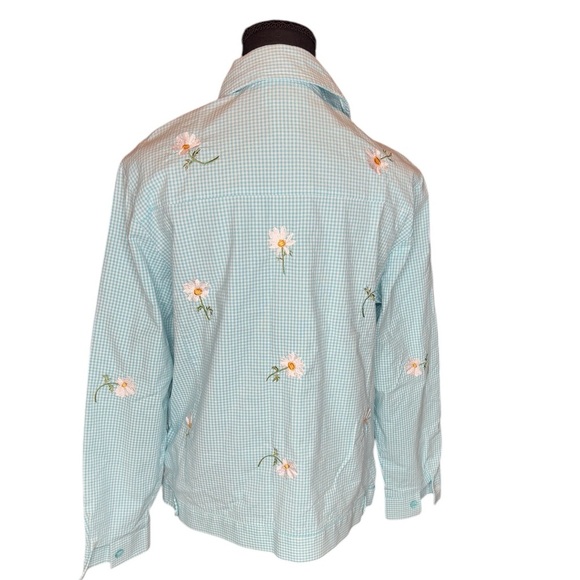 Quacker Factory Women’s Small Blue Gingham Embroidered Floral Jacket Cottage0036 - Picture 2 of 8